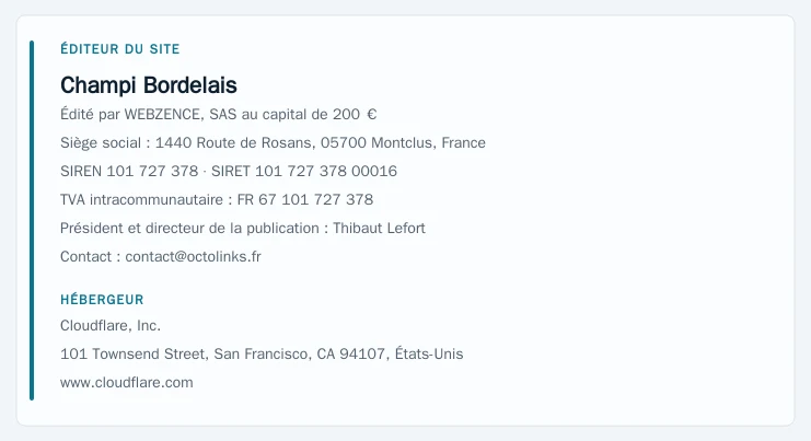 Coordonnées légales de l&rsquo;éditeur et de l&rsquo;hébergeur du site